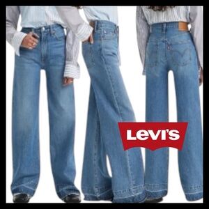 NWT Levi's Ribcage Cotton Wide Leg Raw Hem Super High Waist Denim Jeans (31x32)